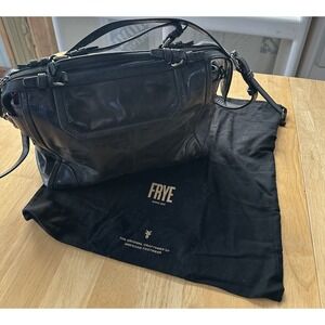 Frye Leather Mel Double Handle Handbag Satchel Purse Crossbody Strap Black